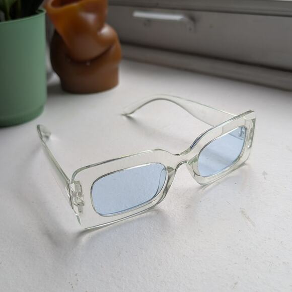 Free People Accessories - Retro Clear Square Sunglasses Baby Blue Pastel Shades Y2K Festival Chic Sunnies